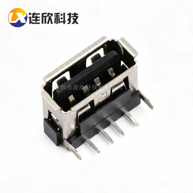 USB 2.0 AF 10.0-6.3H后两脚插板式卷边黑色 XUBF-012-0403-A