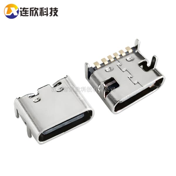 USB Type-C 6PIN母座前插后贴式 无壳弹 XUBF-0331-0612