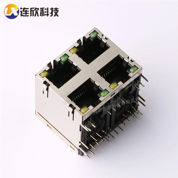 RJ45 2*2双层卧式插板+LED灯+弹片  XDRJ-2020-0011