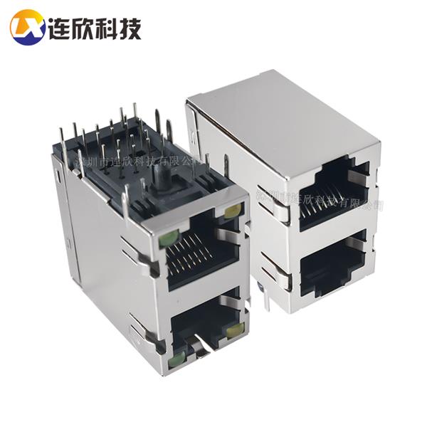 双层RJ45 1*2卧式插板座 带LED灯+带弹片  XDRJ-1609-002