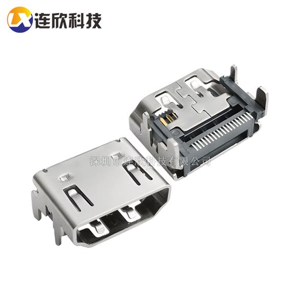 HDMI A TYPE 19PIN母座前插后贴 铁壳 XDHF-1901-C819