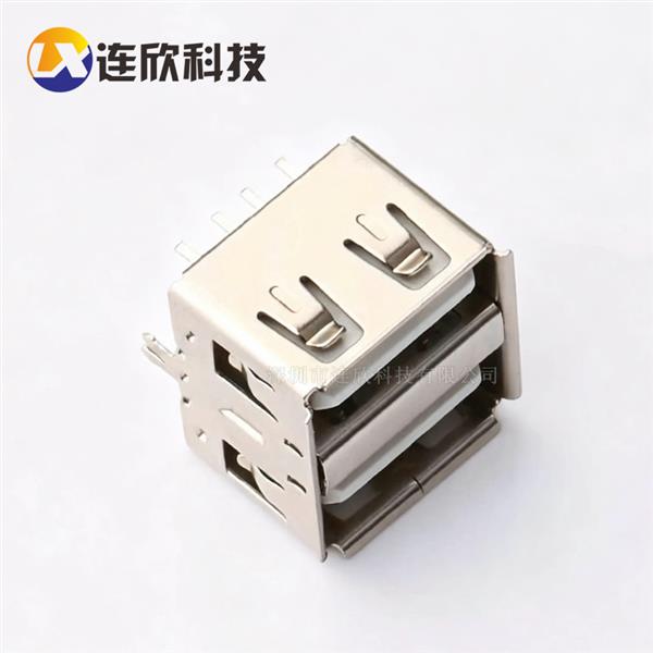 双层 USB 2.0AF 180度直插短体10.5长带鱼叉脚 XUDF-0208-1051